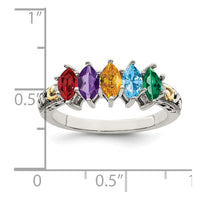 Sterling Silver Antiqued w/14k 5-stone w/Diamond Mother's Ring Semi-Mount