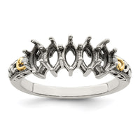 Sterling Silver Antiqued w/14k 5-stone w/Diamond Mother's Ring Semi-Mount