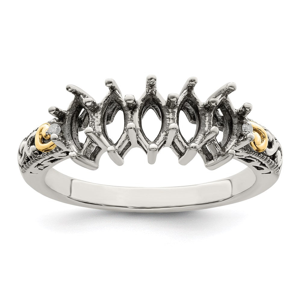 Sterling Silver Antiqued w/14k 5-stone w/Diamond Mother's Ring