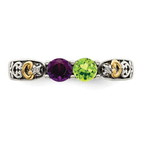 Sterling Silver Antiqued w/14k 2-stone w/Diamond Mother's Ring