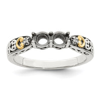 Sterling Silver Antiqued w/14k 2-stone w/Diamond Mother's Ring Semi-Mount