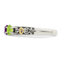 Sterling Silver Antiqued w/14k 3-stone w/Diamond Mother's Ring Semi-Mount