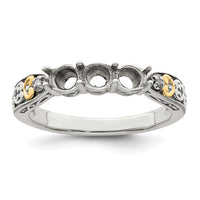 Sterling Silver Antiqued w/14k 3-stone w/Diamond Mother's Ring Semi-Mount