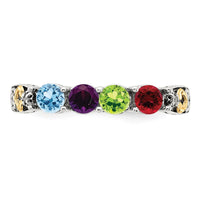 Sterling Silver Antiqued w/14k 4-stone w/Diamond Mother's Ring