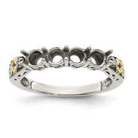Sterling Silver Antiqued w/14k 4-stone w/Diamond Mother's Ring Semi-Mount