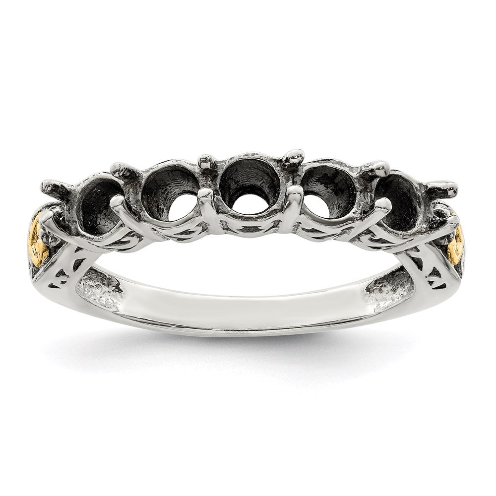 Sterling Silver Antiqued w/14k 5-stone w/Diamond Mother's Ring