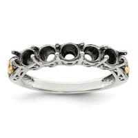 Sterling Silver Antiqued w/14k 5-stone w/Diamond Mother's Ring