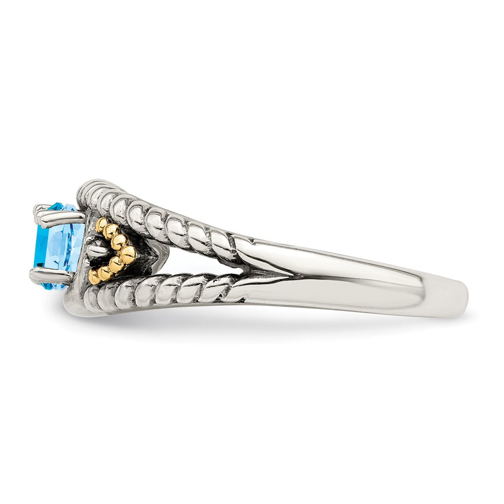 Sterling Silver Antiqued w/14k 2-stone w/Diamond Mother's Ring Semi-Mount
