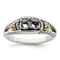 Sterling Silver Antiqued w/14k 2-stone w/Diamond Mother's Ring Semi-Mount