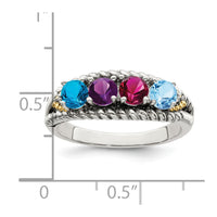Sterling Silver Antiqued w/14k 4-stone w/Diamond Mother's Ring Semi-Mount