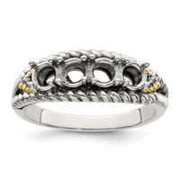 Sterling Silver Antiqued w/14k 4-stone w/Diamond Mother's Ring Semi-Mount