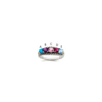 Sterling Silver Antiqued w/14k 5-stone w/Diamond Mother's Ring Semi-Mount