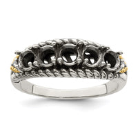 Sterling Silver Antiqued w/14k 5-stone w/Diamond Mother's Ring Semi-Mount