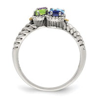 Sterling Silver Antiqued w/14k 4-stone w/Diamond Mother's Ring