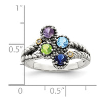 Sterling Silver Antiqued w/14k 4-stone w/Diamond Mother's Ring Semi-Mount