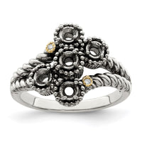 Sterling Silver Antiqued w/14k 5-stone w/Diamond Mother's Ring