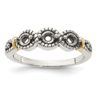 Sterling Silver Antiqued w/14k 3-stone w/Diamond Mother's Ring