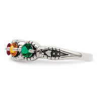 Sterling Silver Antiqued w/14k 4-stone w/Diamond Mother's Ring