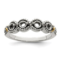 Sterling Silver Antiqued w/14k 4-stone w/Diamond Mother's Ring Semi-Mount