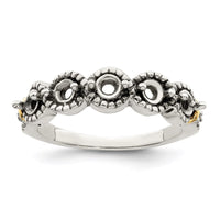 Sterling Silver Antiqued w/14k 5-stone w/Diamond Mother's Ring