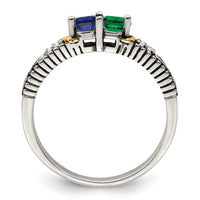 Sterling Silver Antiqued w/14k 2-stone w/Diamond Mother's Ring Semi-Mount