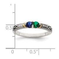Sterling Silver Antiqued w/14k 2-stone w/Diamond Mother's Ring