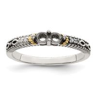 Sterling Silver Antiqued w/14k 2-stone w/Diamond Mother's Ring Semi-Mount