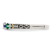 Sterling Silver Antiqued w/14k 3-stone w/Diamond Mother's Ring