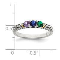 Sterling Silver Antiqued w/14k 3-stone w/Diamond Mother's Ring Semi-Mount