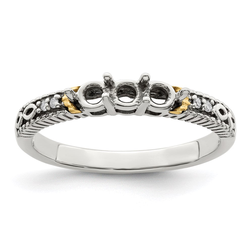 Sterling Silver Antiqued w/14k 3-stone w/Diamond Mother's Ring