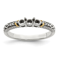 Sterling Silver Antiqued w/14k 3-stone w/Diamond Mother's Ring Semi-Mount