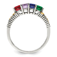 Sterling Silver Antiqued w/14k 4-stone w/Diamond Mother's Ring Semi-Mount