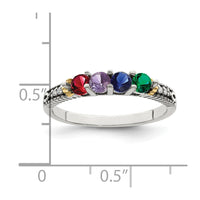 Sterling Silver Antiqued w/14k 4-stone w/Diamond Mother's Ring