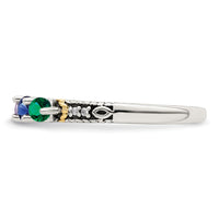 Sterling Silver Antiqued w/14k 5-stone w/Diamond Mother's Ring Semi-Mount