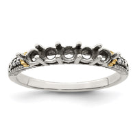 Sterling Silver Antiqued w/14k 5-stone w/Diamond Mother's Ring Semi-Mount