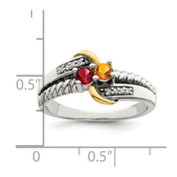 Sterling Silver Antiqued w/14k 2-stone w/Diamond Mother's Ring Semi-Mount
