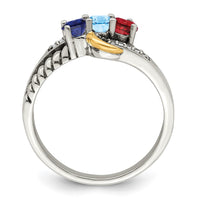 Sterling Silver Antiqued w/14k 3-stone w/Diamond Mother's Ring
