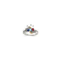 Sterling Silver Antiqued w/14k 3-stone w/Diamond Mother's Ring Semi-Mount