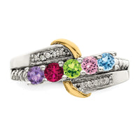 Sterling Silver Antiqued w/14k 5-stone w/Diamond Mother's Ring