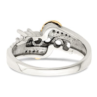 Sterling Silver Antiqued w/14k 5-stone w/Diamond Mother's Ring Semi-Mount