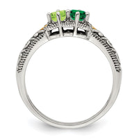 Sterling Silver Antiqued w/14k 2-stone w/Diamond Mother's Ring Semi-Mount