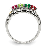 Sterling Silver Antiqued w/14k 4-stone w/Diamond Mother's Ring Semi-Mount
