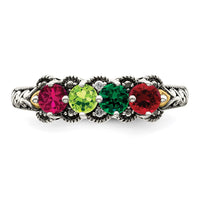 Sterling Silver Antiqued w/14k 4-stone w/Diamond Mother's Ring Semi-Mount