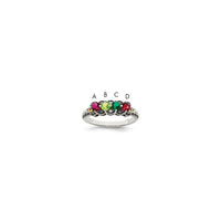 Sterling Silver Antiqued w/14k 4-stone w/Diamond Mother's Ring Semi-Mount
