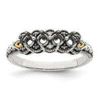 Sterling Silver Antiqued w/14k 4-stone w/Diamond Mother's Ring Semi-Mount