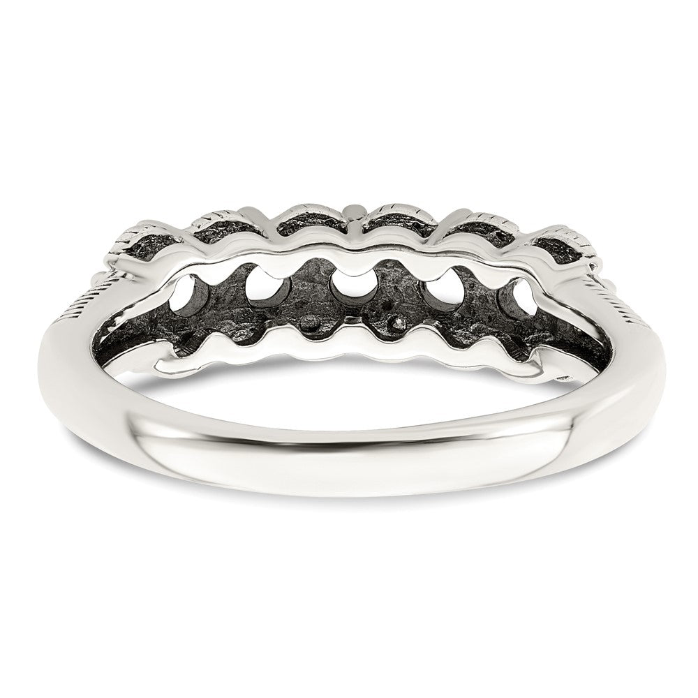Sterling Silver Antiqued w/14k 5-stone w/Diamond Mother's Ring Semi-Mount