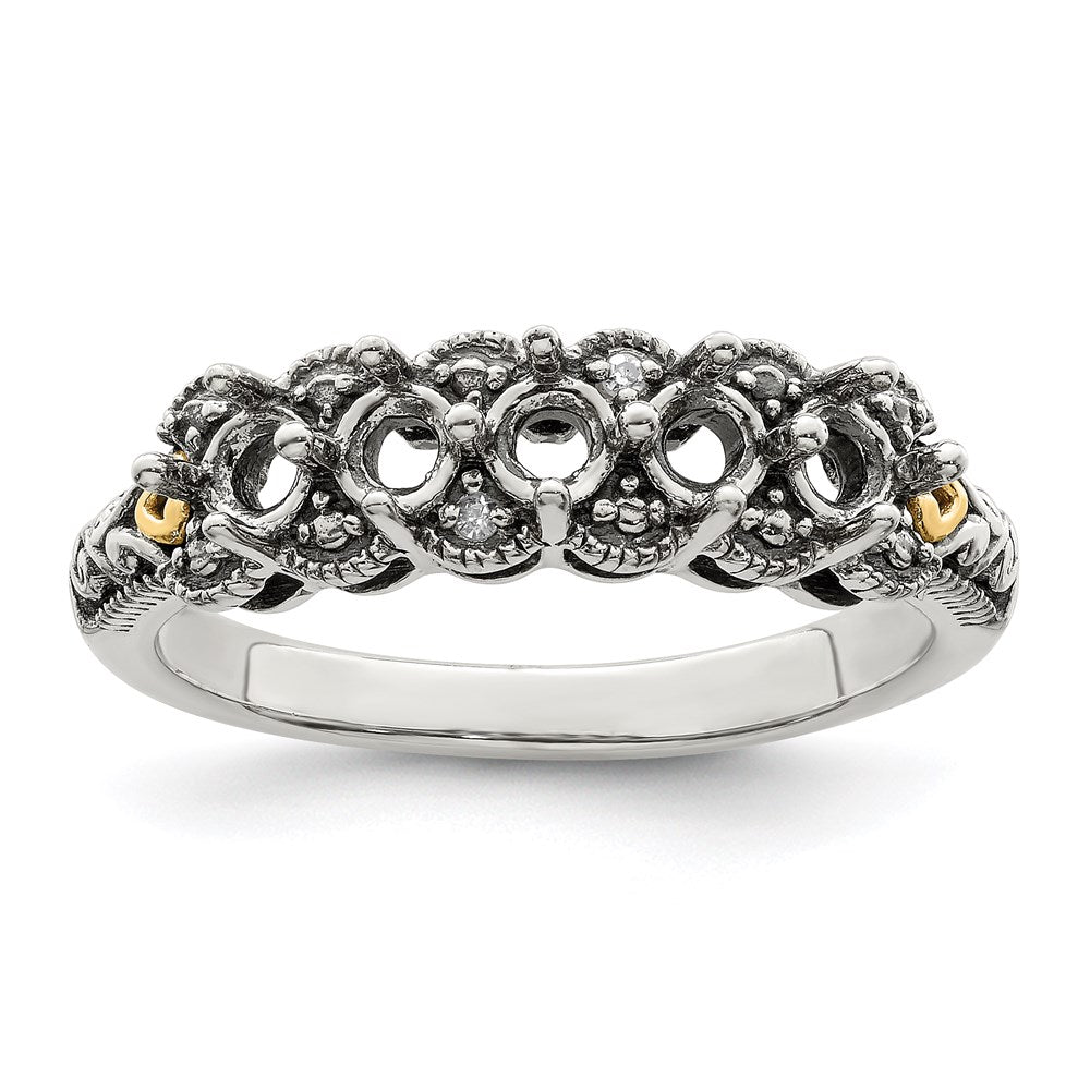 Sterling Silver Antiqued w/14k 5-stone w/Diamond Mother's Ring