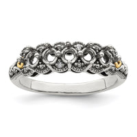 Sterling Silver Antiqued w/14k 5-stone w/Diamond Mother's Ring Semi-Mount