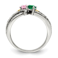 Sterling Silver Antiqued w/14k 2-stone w/Diamond Mother's Ring