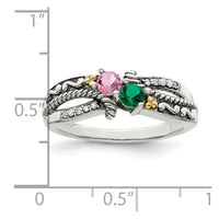 Sterling Silver Antiqued w/14k 2-stone w/Diamond Mother's Ring